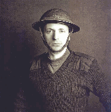 Soldier in WWII helmet